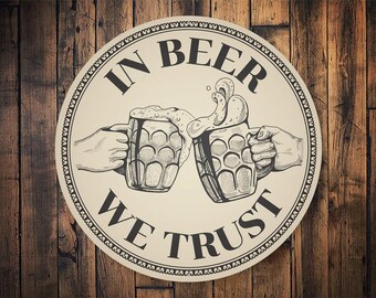 Letrero de metal "En la cerveza confiamos" - Arte de pared vintage para bar - Regalo para amantes de la cerveza - Decoración rústica de pub - Letrero para cervecería - Letrero de cerveza para cueva de hombre