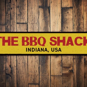BBQ Shack Sign, Personalized City State Location Name Sign, Custom Barbeque Lover Grill Master Kitchen Decor - Quality Aluminum Shack Signs