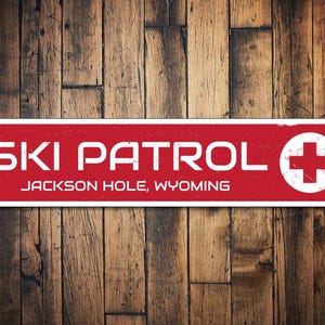 Ski Patrol Sign, Skiing Destination Sign, Custom Ski Red Cross Sign, Gift for Skier Sign, Ski Lover Gift - Quality Aluminum Ski Patrol Signs