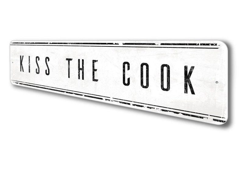 Kiss The Cook Sign, Cute Kitchen Decor, Kitchen Wall Decor, Mans Kitchen, Husbands Kitchen, White Kitchen Decor, Vintage Sign Decor, Kitchen image 4