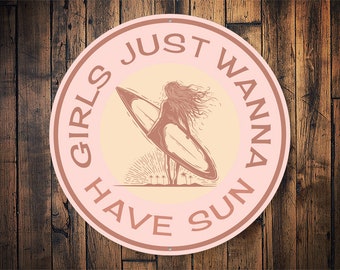 Girls Just Wanna Have Sun Sign, Retro Girl Surf, Surfing Girls, Surfer Girl Gift, Decor For Surfing, Gift For Surfers, Girl Surfing Shack