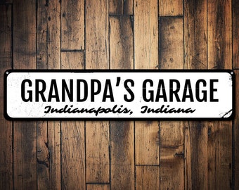 Grandpa Garage Sign, Gift for Mechanic, Custom Garage Decor, Father&#39;s Day Gift, Grandpa Sign, Metal Garage Location Sign, Metal Wall Art