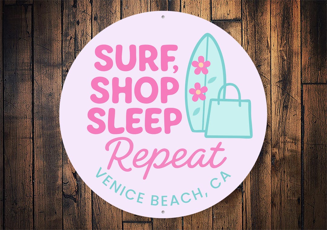 Surf Shop Sleep Repeat Beach Sign, Custom Beach Location Sign, Surf ...