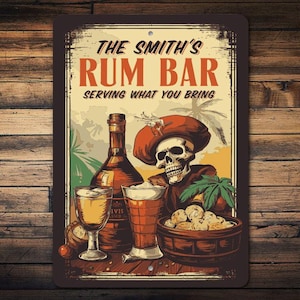 Family Rum Bar Sign, Rum Bar Sign, Custom Rum Gift, Decor For Rum Drinker, Rum Drinking, Pirate Rum, Decor For Pirate Bar - Metal Sign