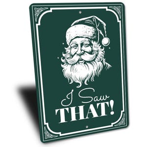 a green and white sign with a santa clause on it