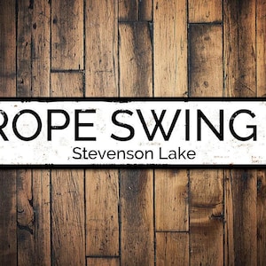 Rope Swing Sign, Personalized Directional Arrow Sign, Metal Lake House Decor, Custom Family Name Sign - Quality Aluminum Rope Swing Sign