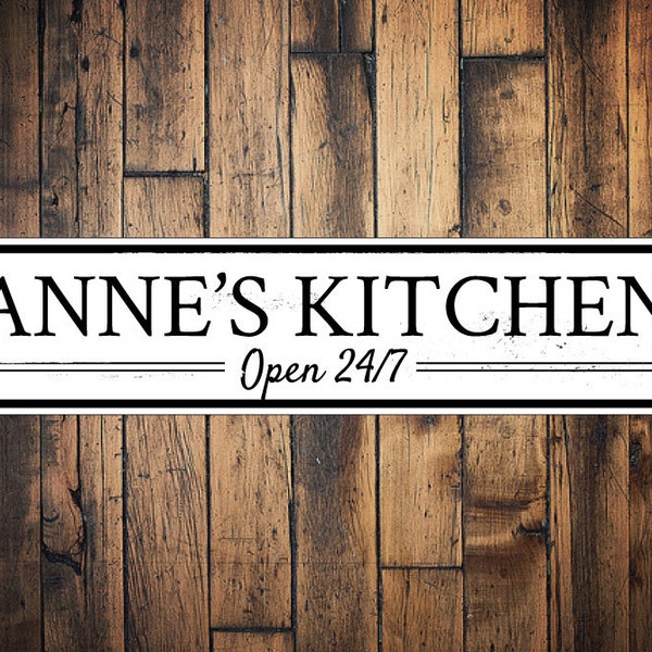 Kitchen Open 24/7 Sign, Personalized Kitchen Name Sign, Custom Gift Kitchen Decor, Kitchen Metal Chef Sign, Home Decor - Quality Aluminum