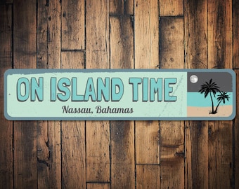 Letrero de metal con hora de isla, decoración de casa de playa, decoración de pared tropical, letrero de playa personalizado, decoración costera para el hogar, decoración con ambiente de vacaciones - Letrero de metal de playa