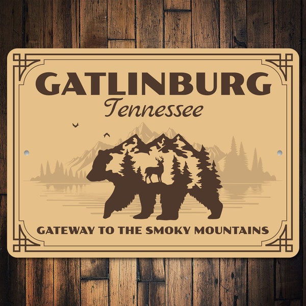 Gatlinburg Tennessee, Retro Park Sign, Smoky Mountains, Wildlife Lovers Gift, Gatlinburg Gift, Nature Lover Gift, Cabin Decor, Metal Sign