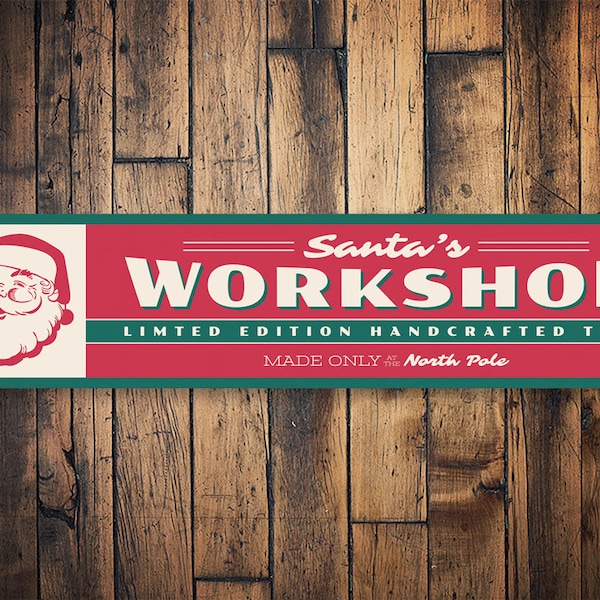 Santa's Workshop Schild, Weihnachts-Werkstatt-Dekor, hochwertiges Aluminium-Urlaubsschild Made in North Pole, Dekor für den Weihnachtsmann