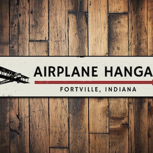 Airplane Hangar Sign, Personalized Pilot Location City State Name Gift, Custom Aviation Lover Man Cave Decor, Airplanes - Quality Aluminum
