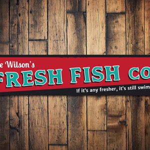 Fresh Fish Company Sign, Personalized Family Name Sign, Custom Metal Seafood Restaurant Sign, Beach House Sign - Quality Aluminum Decoration