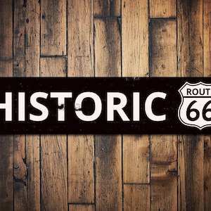 Cartello storico della Route 66, regalo personalizzato con nome e numero di strada, decorazione personalizzata per destinazione di viaggio in metallo, caverna dell'uomo, vecchie strade - alluminio di qualità