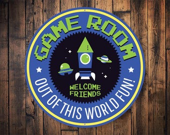 Game Room Fun Sign, Game Room Welcome, Game Room Decor, Game Room Sign, Gift For Gamer, Home Decor, Man Cave Decor - Round Metal Sign