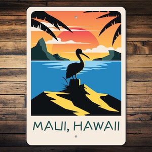 Maui Hawaii Sign, Custom Beach Sign, Maui Sunset, Beach Decor, Maui Gifts, Tropical Sign, Beach House Sign, Home Decor, Quality Metal Sign