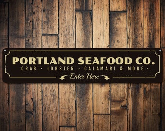 Seafood Company Sign, Personalized Enter Here Seafood Co. Restaurant Sign, Custom Metal Beach House Decor - Quality Aluminum Decoration Sign