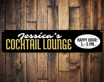 Cocktail Lounge-skylt, personlig Happy Hour-skylt, anpassad barskylt, metallbardekor, cocktailölskylt - kvalitets loungeskylt i aluminium