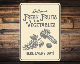 Vegetables Sign, Fresh Fruit Sign, Metal Produce Sign, Fresh Produce Decor, Farmers Market Sign, Gardener Gift, Quality Metal Decorations