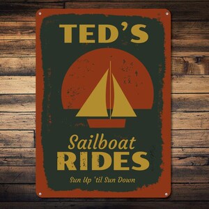Sailboat Rides Sign, Custom Sailor Gift, Sunset Boat Rides Sign, Boating Lake Sign, Metal Lake House Decor - Quality Aluminum Decorations