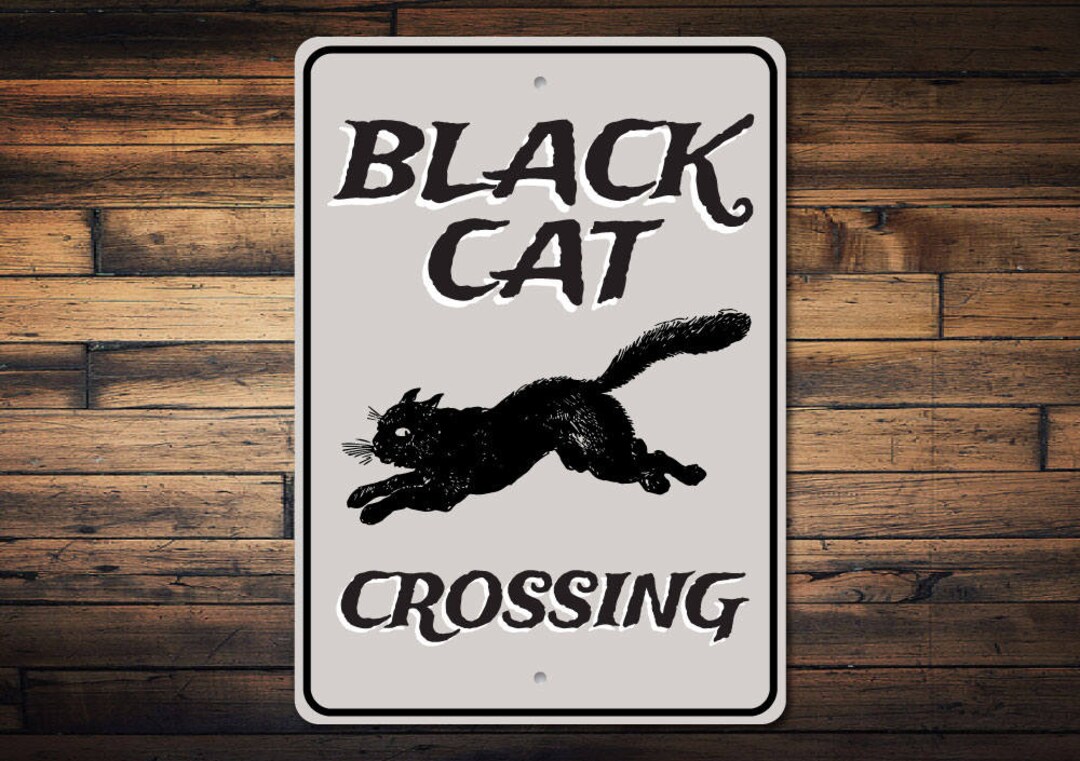 Black Cat Crossing Sign, Black Cat Decor, Black Cat Sign, Halloween Cat