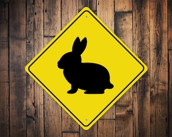 Bunny Crossing Schild, Bunny Crossing, Kaninchen Zeichen, Kaninchen Besitzer Geschenk, Kaninchen Geschenk, Geschenk für Kaninchen, Kaninchen Zimmer, Kaninchen Dekor - Hochwertiges Metallschild