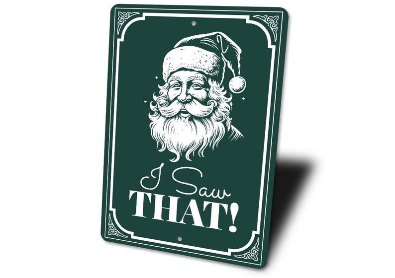 a green sign with a picture of a santa clause