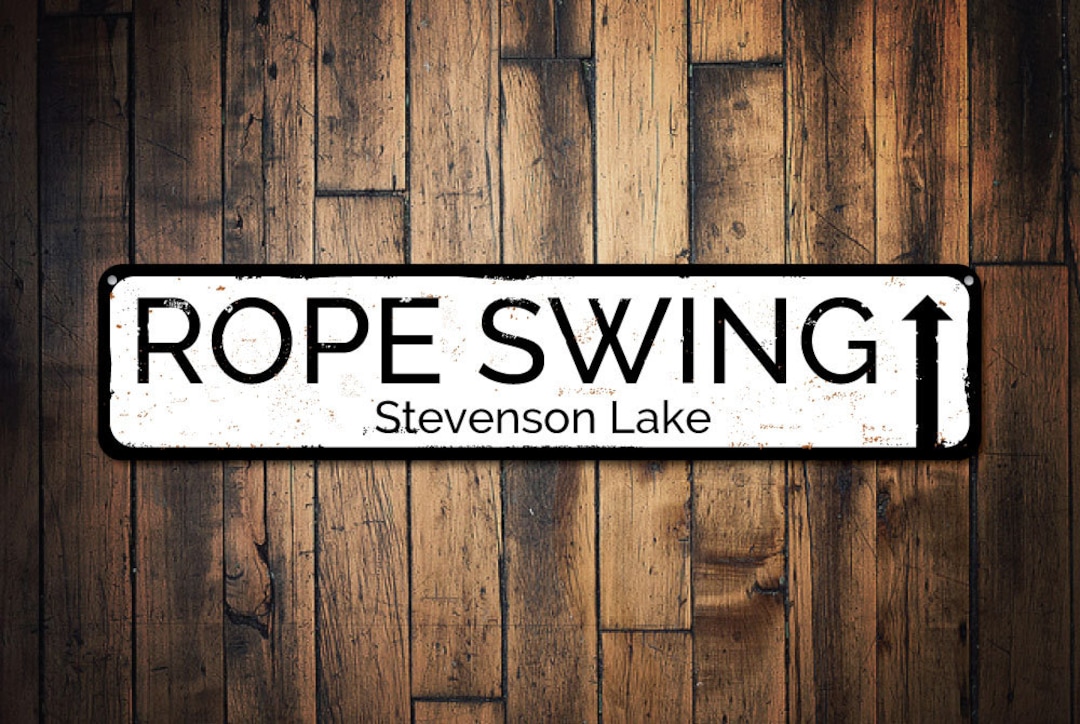 Rope Swing Sign, Personalized Directional Arrow Sign, Metal Lake