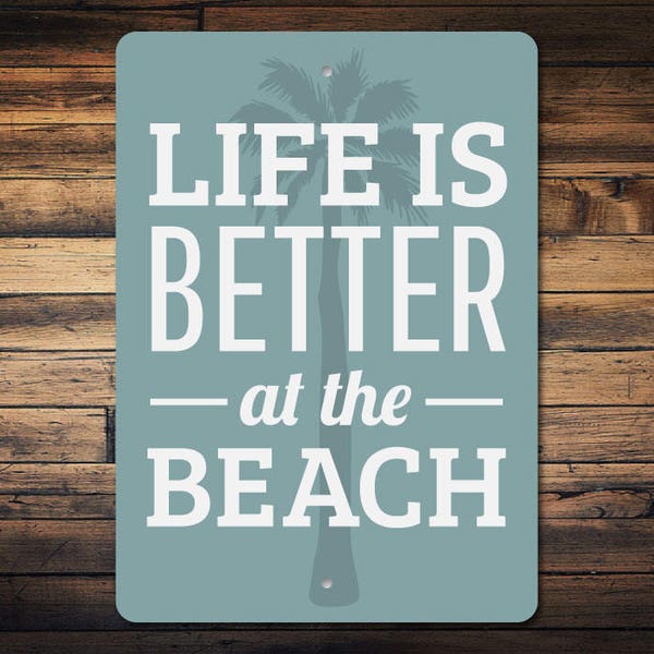 Decoración de la vida en la playa, signo de la vida en la playa, la vida es mejor signo, signo de la palmera, decoración de la palmera, signo de la playa VRBO, regalo VRBO, playas de metal de calidad