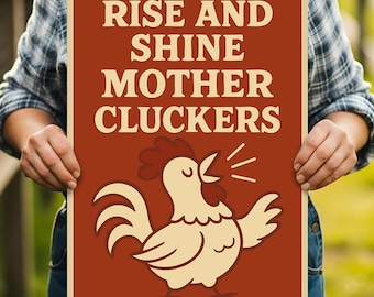 Rise And Shine Mother Cluckers Sign, Funny Chicken Decor, Farmhouse Wall Decor, Chicken Coop Decor, Chicken Lover Gift - Metal Sign