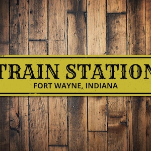 Train Station City State Sign, Personalized Man Cave Sign, Custom Train Station Decor, Metal Train Lover Sign - Quality Aluminum Train Signs