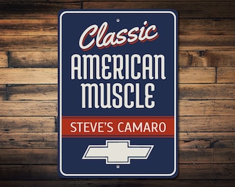 Classic Camaro Sign, Camaro Gift, Custom Chevy Sign, American Muscle Sign, Chevy Logo Decor, Dad Chevy Gift - Quality Aluminum Sign Custom