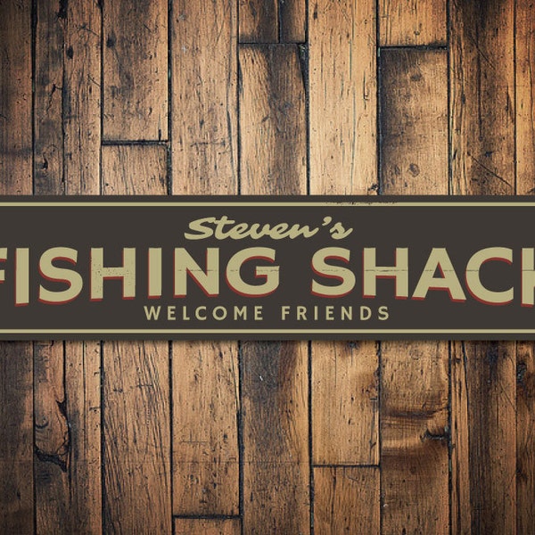 Fishing Shack Sign, Personalized Welcome Friends Fisherman Name Gift, Custom Metal Fish Lover Lake House Decor, Fishers - Quality Aluminum