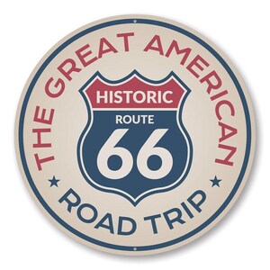 The Great American Road Trip, Route 66, Route Road, Famous Route 66, Route 66 Road, Road Sign Decor, Dads Garage, Man Cave - Metal Sign image 2