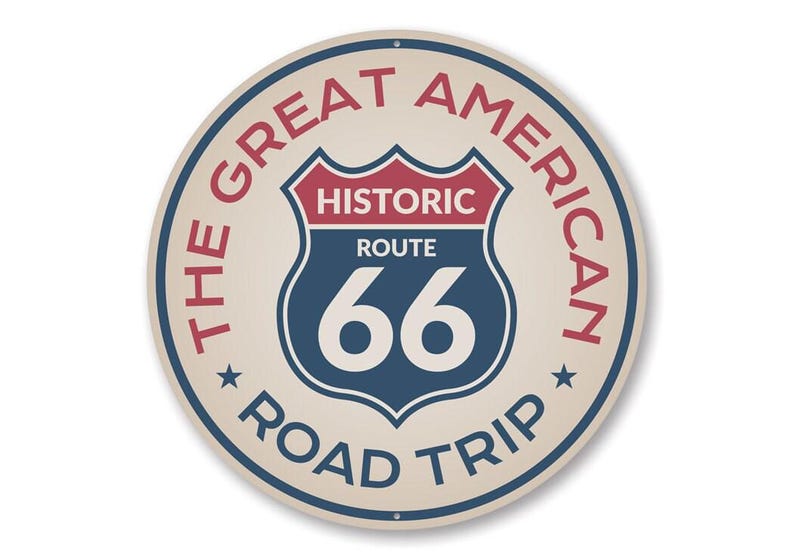 The Great American Road Trip, Route 66, Route Road, Famous Route 66, Route 66 Road, Road Sign Decor, Dads Garage, Man Cave - Metal Sign image 2