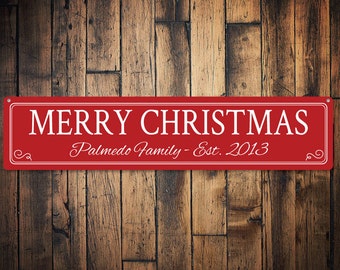 Custom Merry Christmas Sign, Family Name Decor, Est. Date Christmas Wall Art, Quality Aluminum Christmas Decor