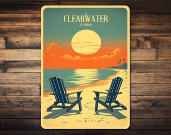 Clearwater Florida Sign, Coastal Beach Decor for Home, Florida Beach House Sign, Retro Florida Sign, Coastal Beach Decor, Quality Metal Sign