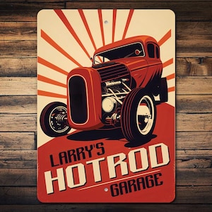 Custom Hot Rod Garage Sign, Vintage Garage Sign, Garage Decor, Unique Gift, Retro Car Lover Wall Art, Hot Rod Enthusiast Gift, Metal Sign