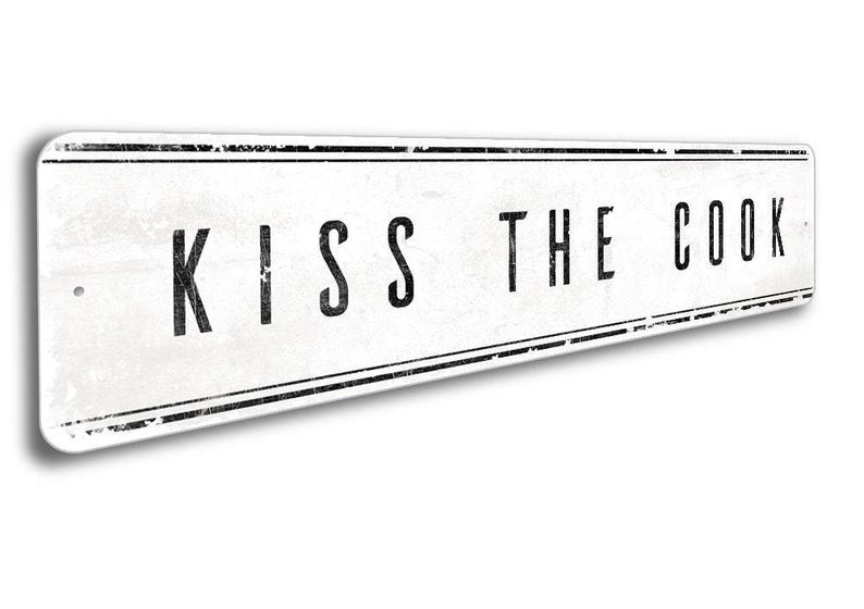 Kiss The Cook Sign, Cute Kitchen Decor, Kitchen Wall Decor, Mans Kitchen, Husbands Kitchen, White Kitchen Decor, Vintage Sign Decor, Kitchen image 3
