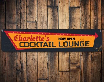 Cocktail Lounge Sign, Personalized Bar Sign, Now Open Sign, Custom Bar Sign, Bar Name Sign, Bar Decor, Cocktail Drinks - Quality Aluminum