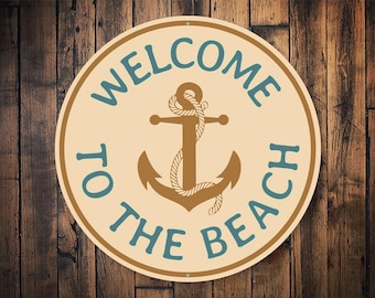 Letrero de bienvenida a la playa, letrero de bienvenida, letrero de bienvenida a la playa, letrero de playa, amantes de la playa, estilo de vida playero, letrero de océano, regalo de playa - Letrero de metal