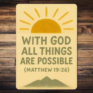 With God All Things Are Possible Sign – Matthew 19:26 Bible Verse Metal Wall Decor, Christian Faith Inspirational Home Decor, Religious Gift