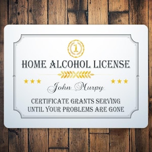 Funny Home Bar Sign, Home Alcohol License, Funny Bar Gift, Family Bar Sign, Custom Bar Gifts, Funny Bar Signs, Decor For Bars, Dads Bar Gift