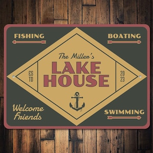 Custom Family Lake House Welcome Sign, Lake Activities Signs, Lake House Decor, Front Door Sign, Housewarming Gift, Home Decor - Metal Sign