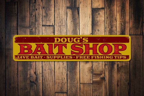Bait Shop Sign, Personalized Fishing Supply Sign, Lake House Sign