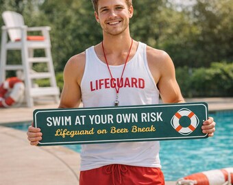 Swim At Risk Sign, Swimming Pool, Pool House Decor, Ocean Gift, Ocean Gift, Outdoors Decor, Food Decor, Decor - Quality Aluminum Decoration