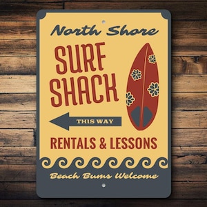 Surf Shack Sign, Shack Surf Decor, Surfboard Lovers, Surfboard Shops, Surfing Coastal Decor, Beach, Aluminum Gift, Quality Metal Shack Sign