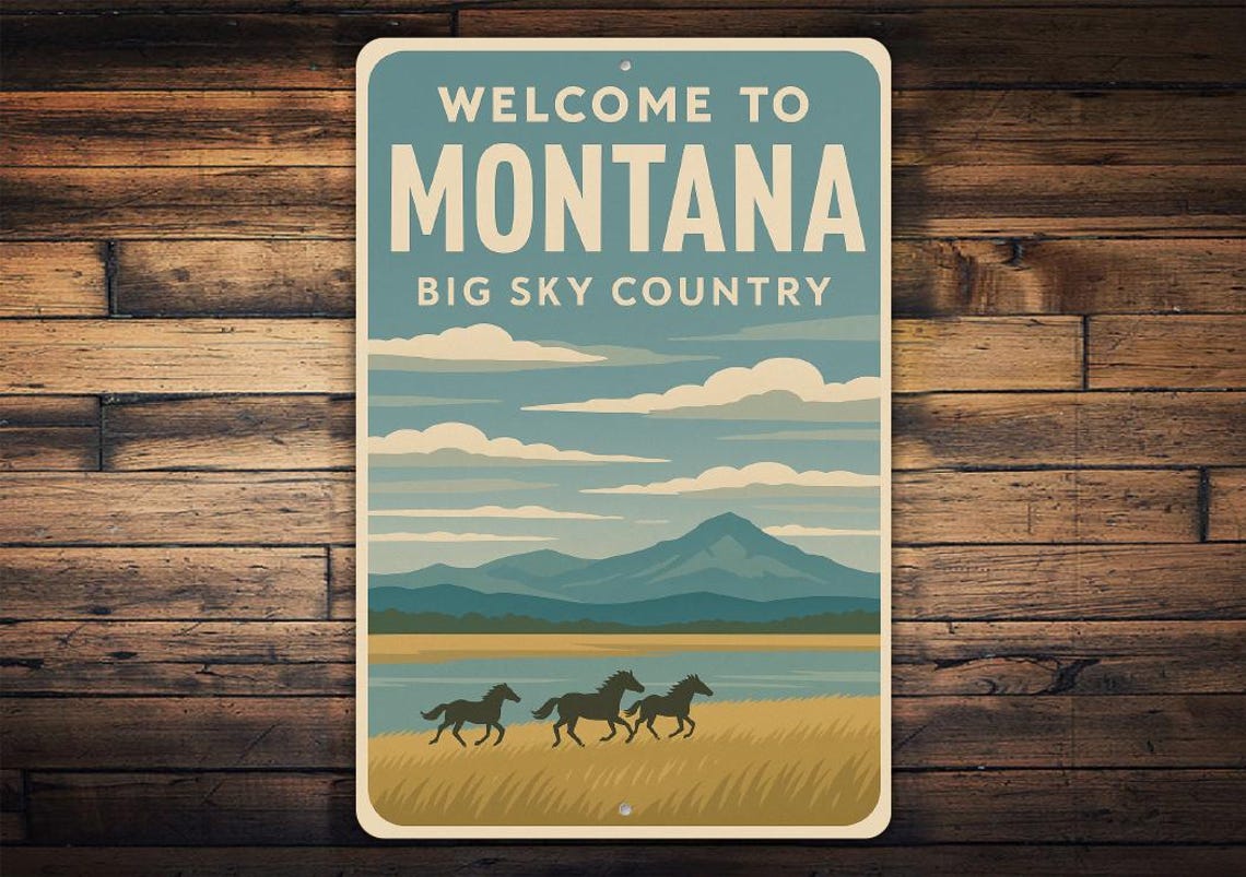 Welcome to Montana Metal Sign – Big Sky Country Wall Art, Retro Western