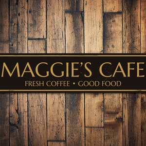 Cafe Sign, Personalized Fresh Coffee Good Food Sign, Custom Barista Chef Name Sign, Cafe Food, Metal Cafe Kitchen Decor - Quality Aluminum