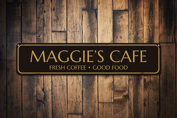 Cafe Sign, Personalized Fresh Coffee Good Food Sign, Custom Barista Chef Name Sign, Cafe Food, Metal Cafe Kitchen Decor - Quality Aluminum