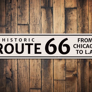 Chicago To LA Route 66 Schild, Historisches US Straßenschild, Straßenname Schild, Topograph Route 66 Dekor - Hochwertiges Aluminium Route Decor